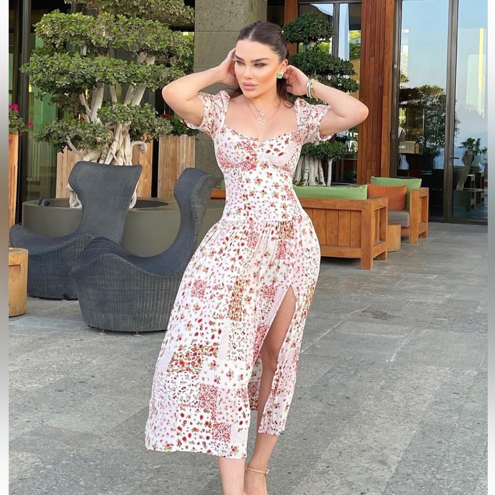 Zara patchwork floral print midi dress